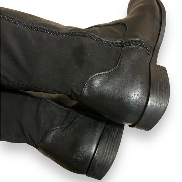 TAHARI Black Leather & Stretch Panel Brady Knee Boots Side Button Detail - Picture 6 of 11